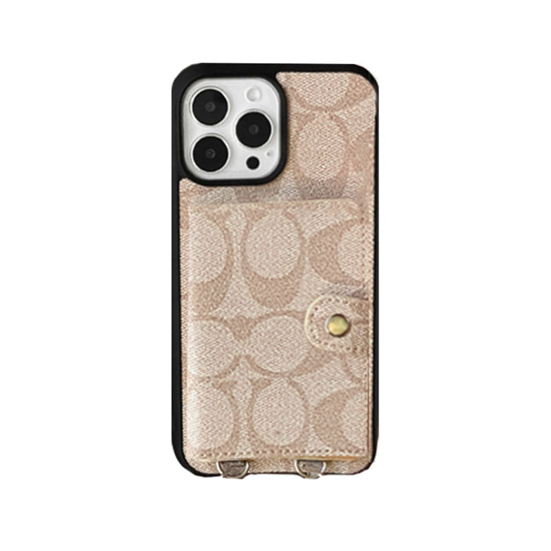 Klassisk iPhone-deksel med lommebok og stropp Brun -SZK240402