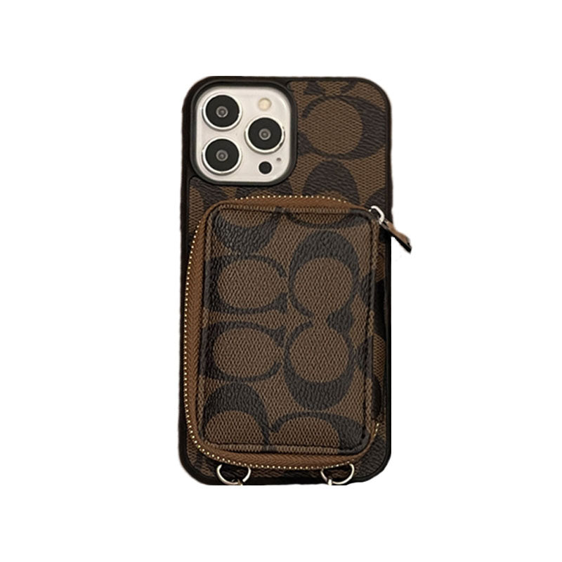 Klasické puzdro na iPhone s peňaženkou Coffee-LQB241412