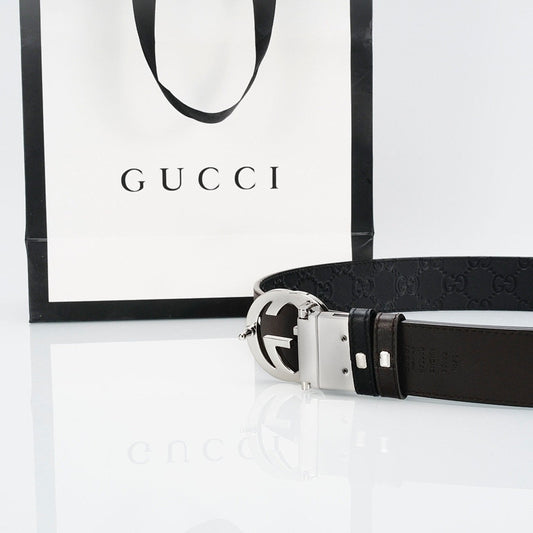 GG Reversible Leather Belt with Silver Buckle