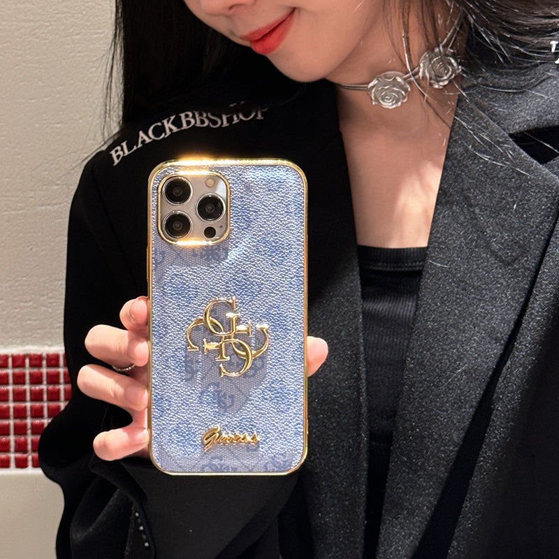 Gue iPhone-Hülle aus Leder mit goldenem Logo