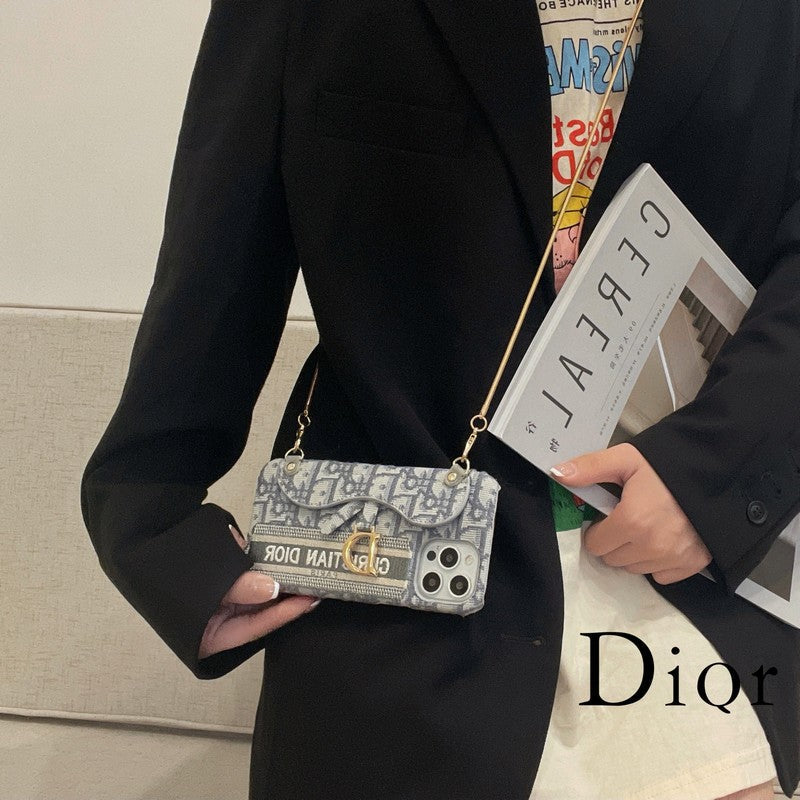 Módna čierna & sivá látková taška na karty Crossbody puzdro na iPhone
