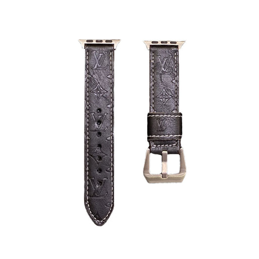 Leather Monogram Apple Watch Bands Leather Blue-YH24422