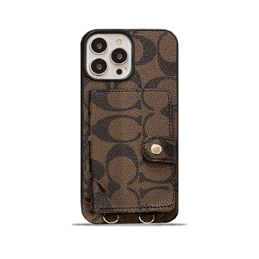 Étui pour iPhone classique avec portefeuille et sangle marron -SZK240402