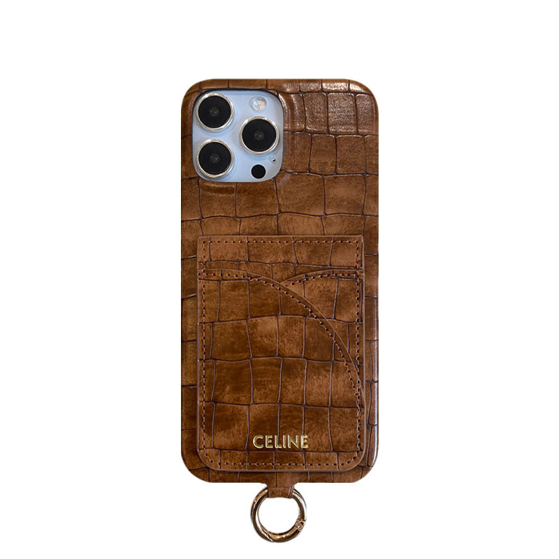 Celine iPhone-Hülle mit Alligatormuster, Kartenhalter und Riemen, Grün -EYP241415