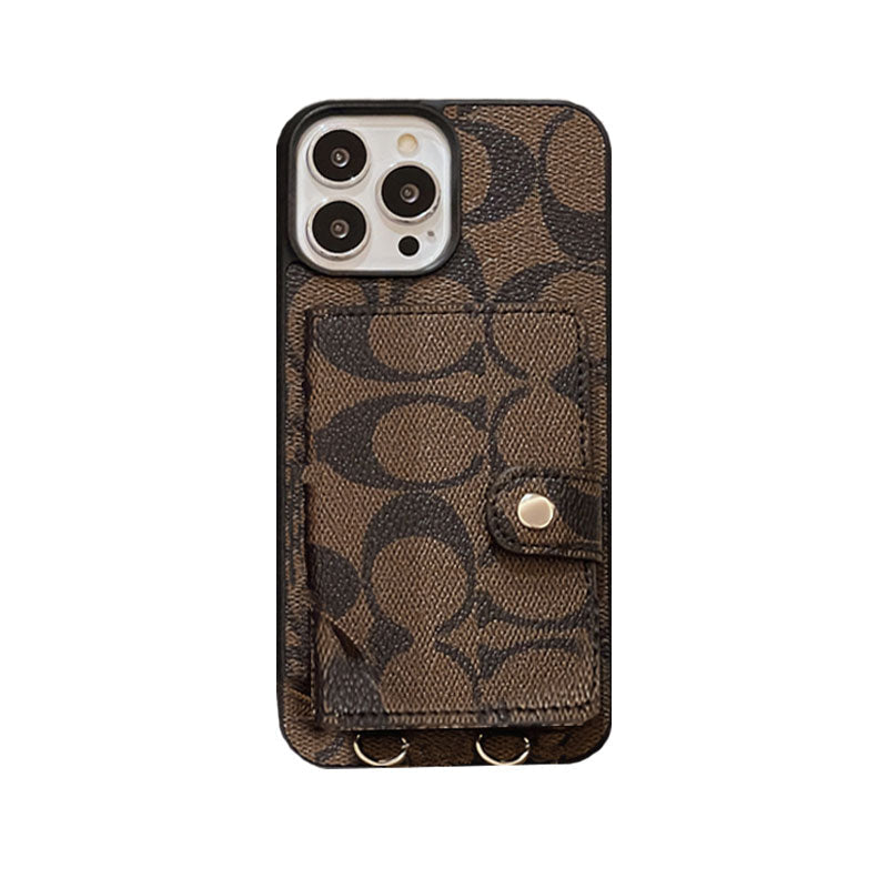 Klassisk iPhone-deksel med lommebok og stropp Brun -SZK240402