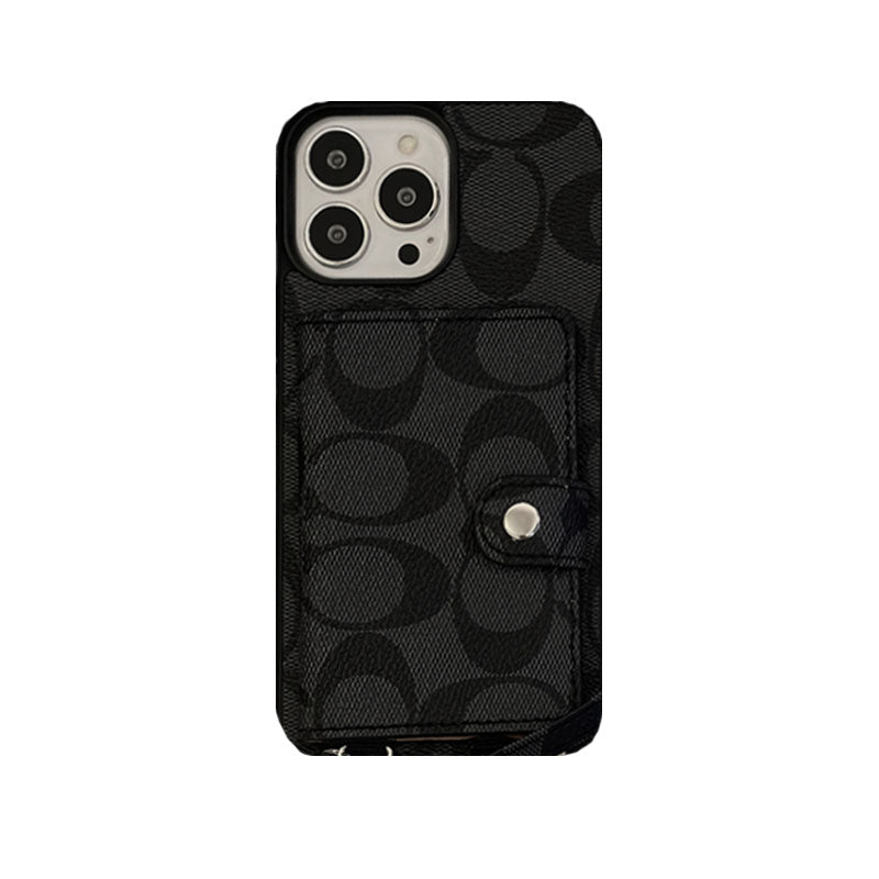 Klassisk iPhone-deksel med lommebok og stropp Brun -SZK240402