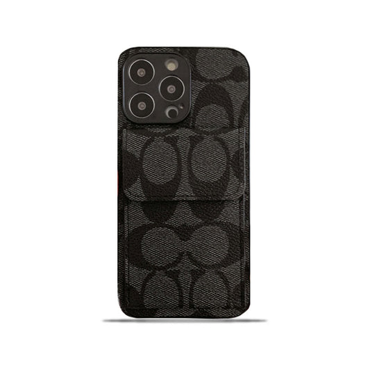Étui classique pour iPhone avec portefeuille noir-HP240513