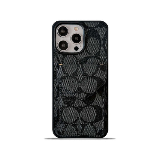 Étui pour iPhone classique avec porte-cartes et sangle noir clair -SJ240513