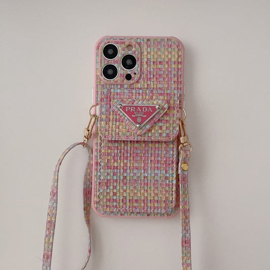 高級織りカードバッグ クロスボディ iPhone ケース