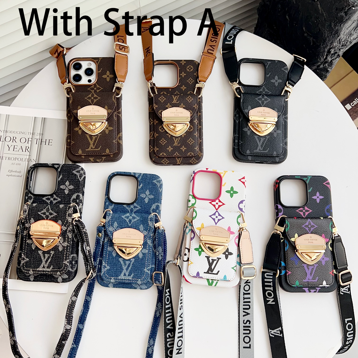 Ylellinen Crossbody iPhone -kotelo korttitaskulla & irrotettavalla hihnalla