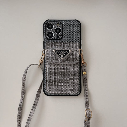 高級織りカードバッグ クロスボディ iPhone ケース