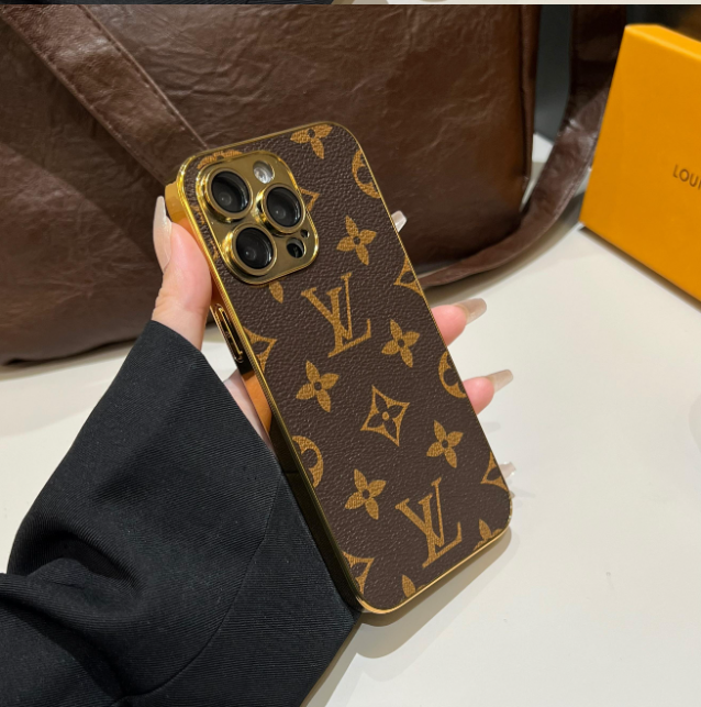 Lyxigt klassiskt Monogram iPhone-fodral med elektropläterade guldkanter