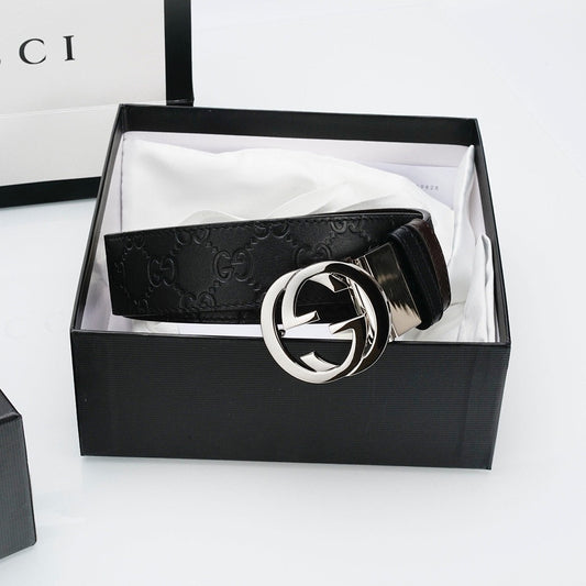 GG Reversible Leather Belt with Silver Buckle