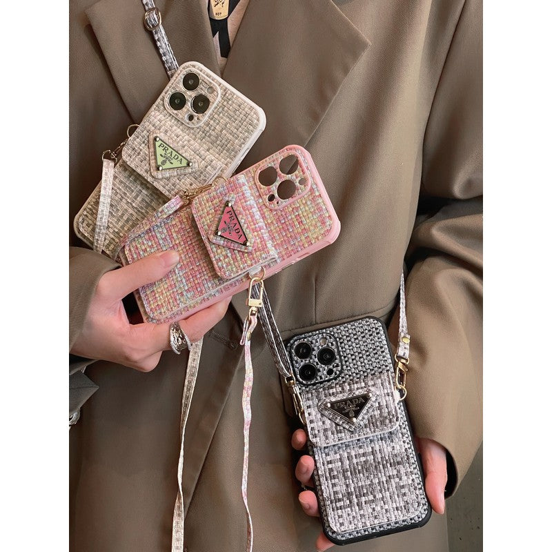 Luxusní Weave Card Bag Crossbody pouzdro na iPhone