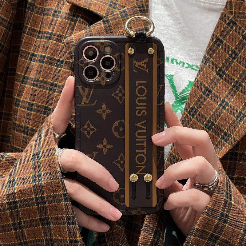 Luxusní hnědé pouzdro na iPhone s náramkem