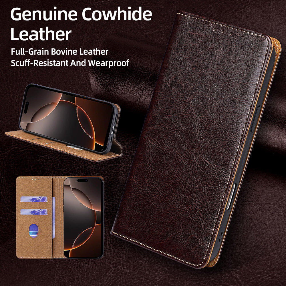 KAKAVY Genuine Full-Grain Cowhide Leather Wallet Phone Case product image