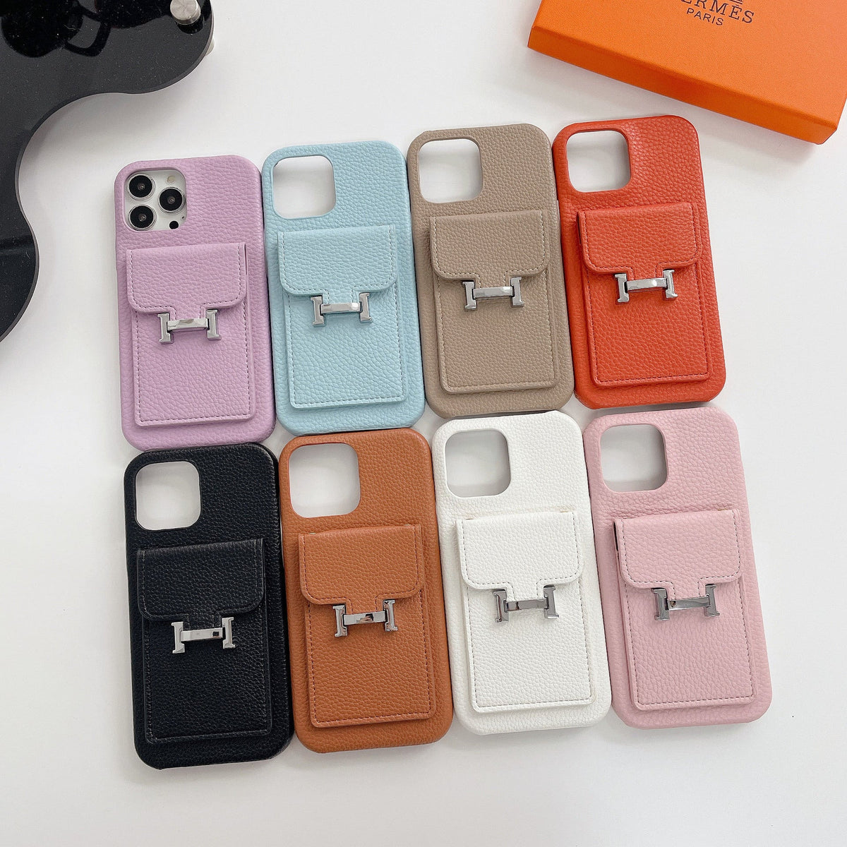 Capa de couro para iPhone com suporte para cartão H
