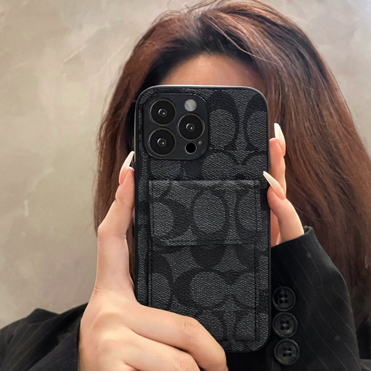 Klasické pouzdro na iPhone s peněženkou černé-HP240513