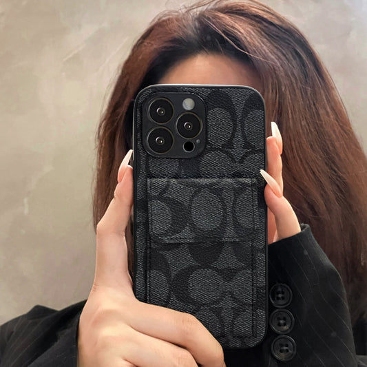 Étui classique pour iPhone avec portefeuille noir-HP240513