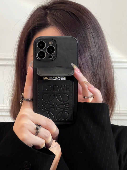 Étui de luxe pour iPhone avec porte-cartes Noir-LZP241448