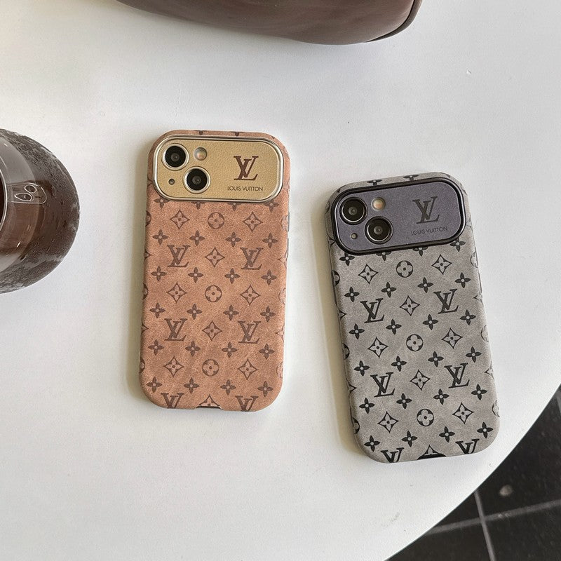 Luxusné hnedé & čierne klasické kožené puzdro na iPhone