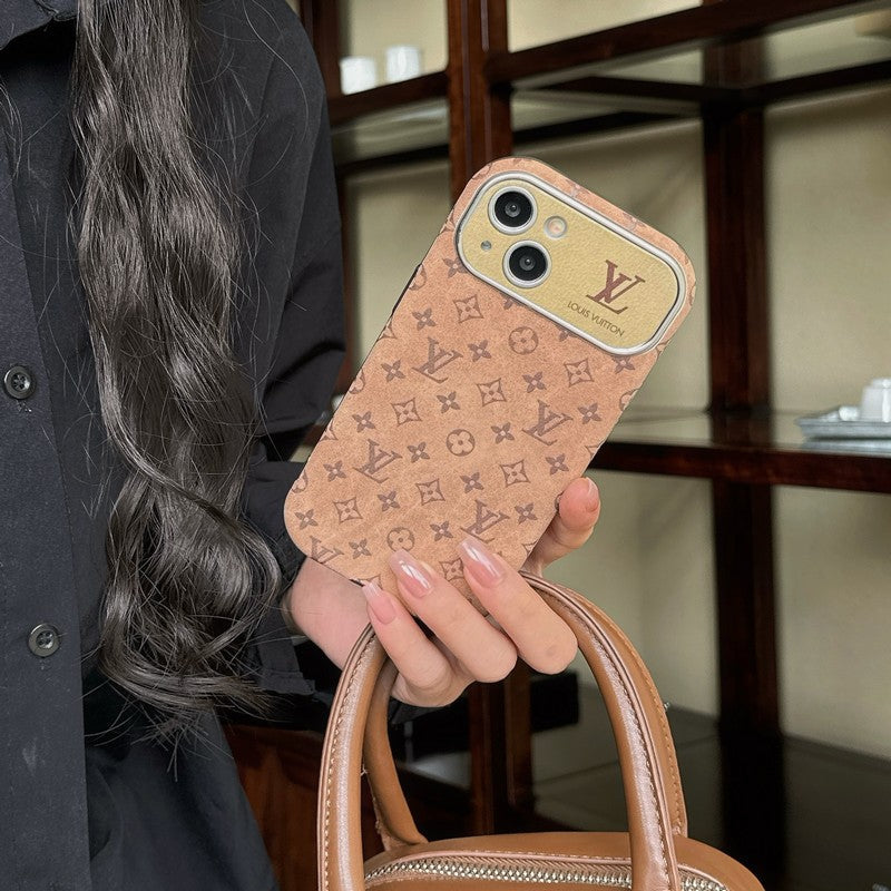 Luxusné hnedé & čierne klasické kožené puzdro na iPhone