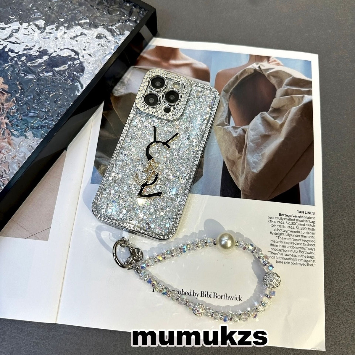 럭셔리 글리터 홀로그램 Y - S - L에서 영감을 받은 iPhone 케이스 - 다이아몬드 샤인 에디션