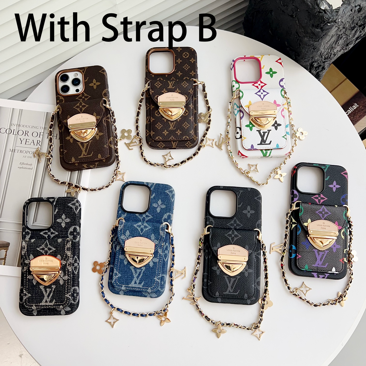 Ylellinen Crossbody iPhone -kotelo korttitaskulla & irrotettavalla hihnalla