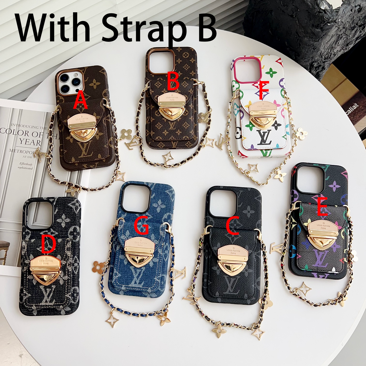 Ylellinen Crossbody iPhone -kotelo korttitaskulla & irrotettavalla hihnalla