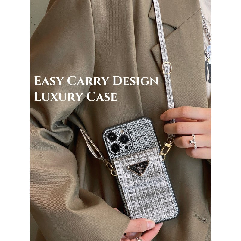 Luxusní Weave Card Bag Crossbody pouzdro na iPhone