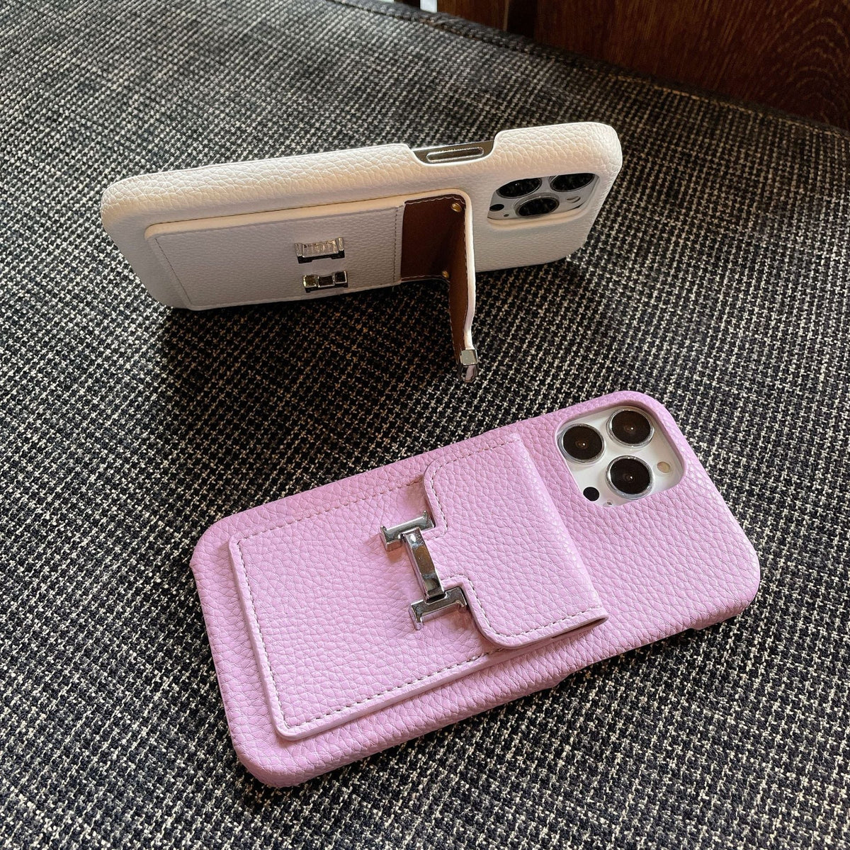Capa de couro para iPhone com suporte para cartão H