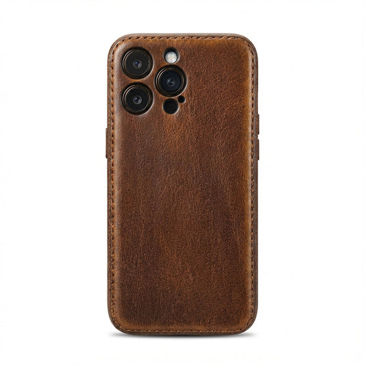 Husă pentru iPhone din piele tăbăcită vegetală artizanală Kakavy – Ediție Vintage Patina