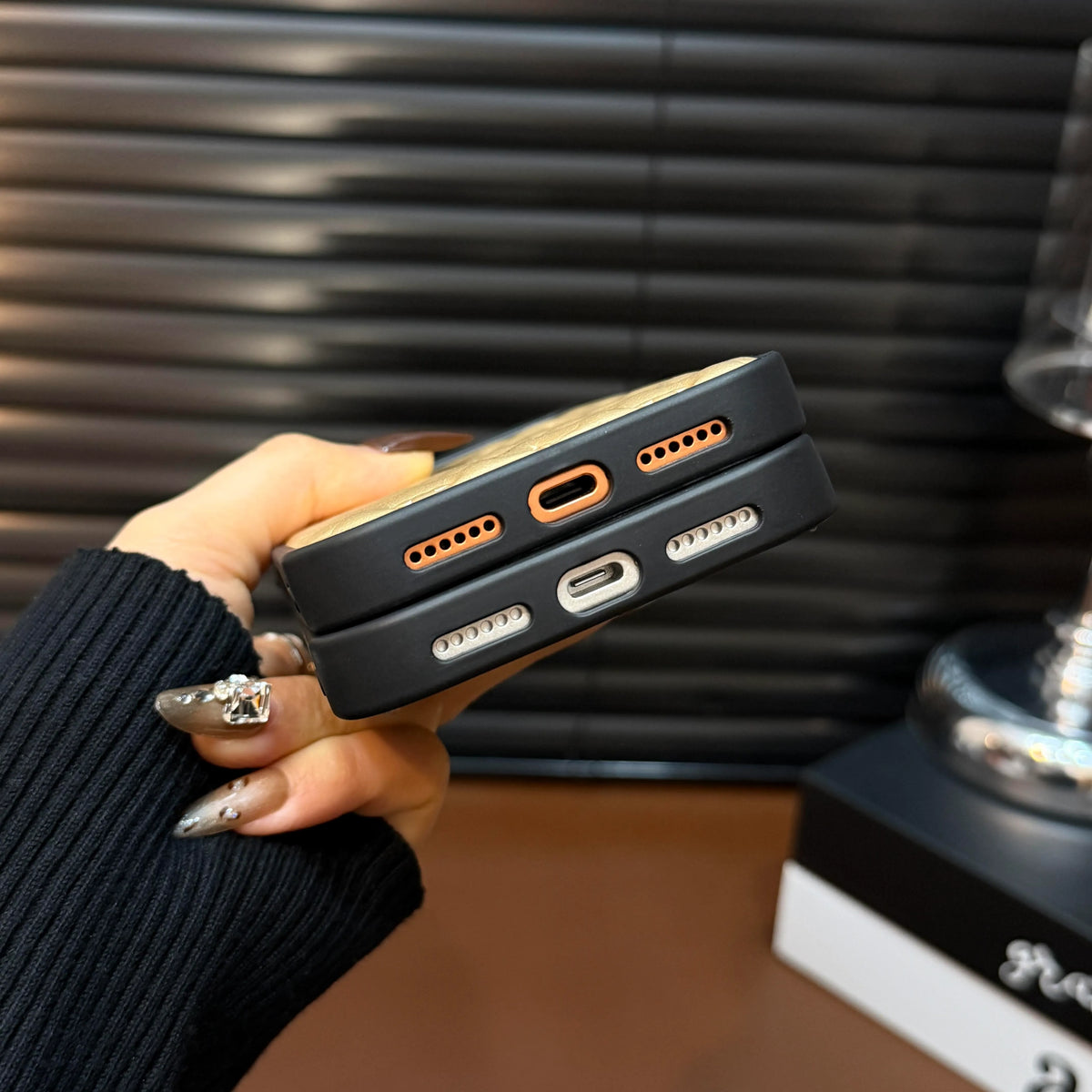 Luxe gewatteerd leren iPhone-hoesje - Schokbestendige, slanke beschermhoes