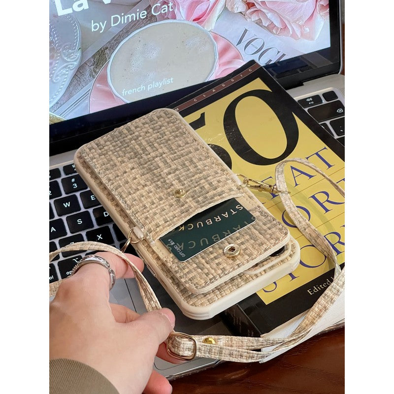 Luxusní Weave Card Bag Crossbody pouzdro na iPhone