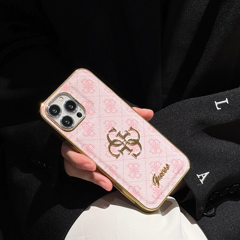 Gue iPhone-Hülle aus Leder mit goldenem Logo