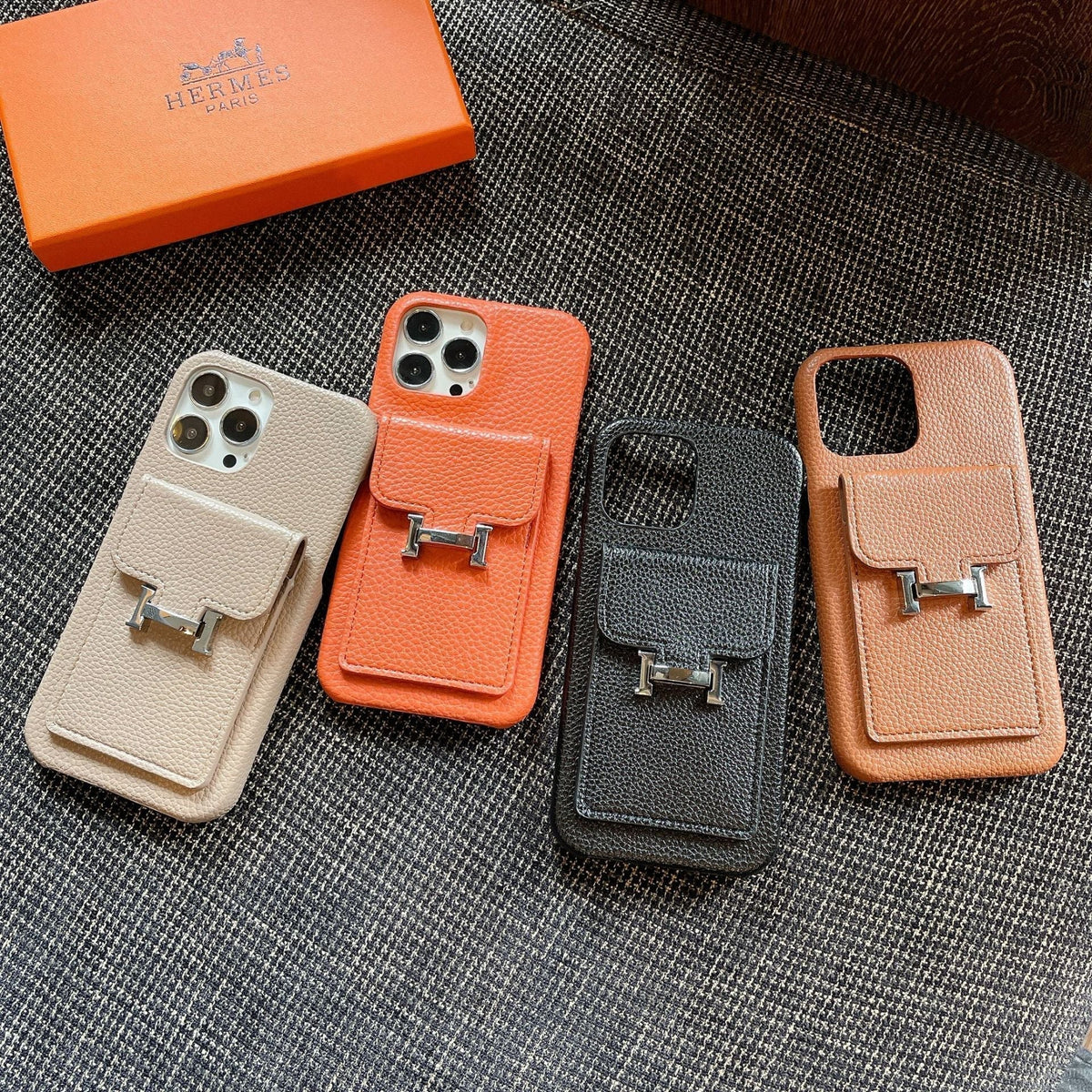 Capa de couro para iPhone com suporte para cartão H