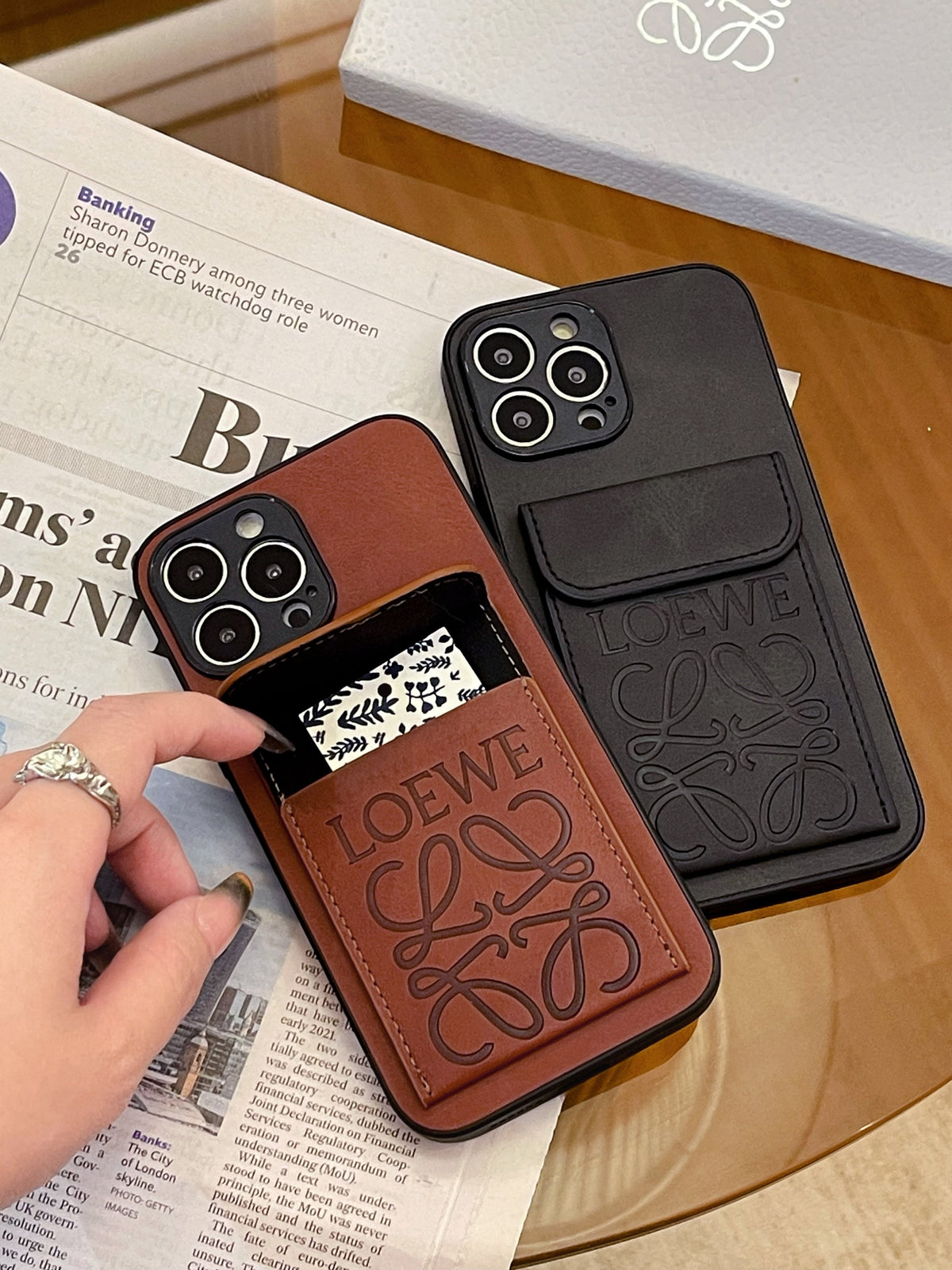 Étui de luxe pour iPhone avec porte-cartes Noir-LZP241448