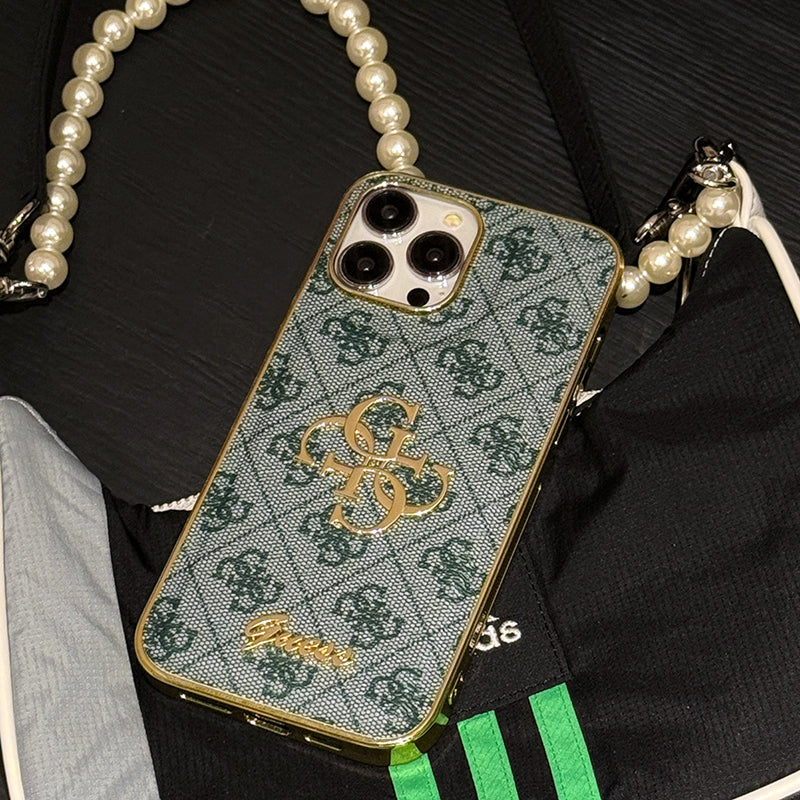 Gue iPhone-Hülle aus Leder mit goldenem Logo