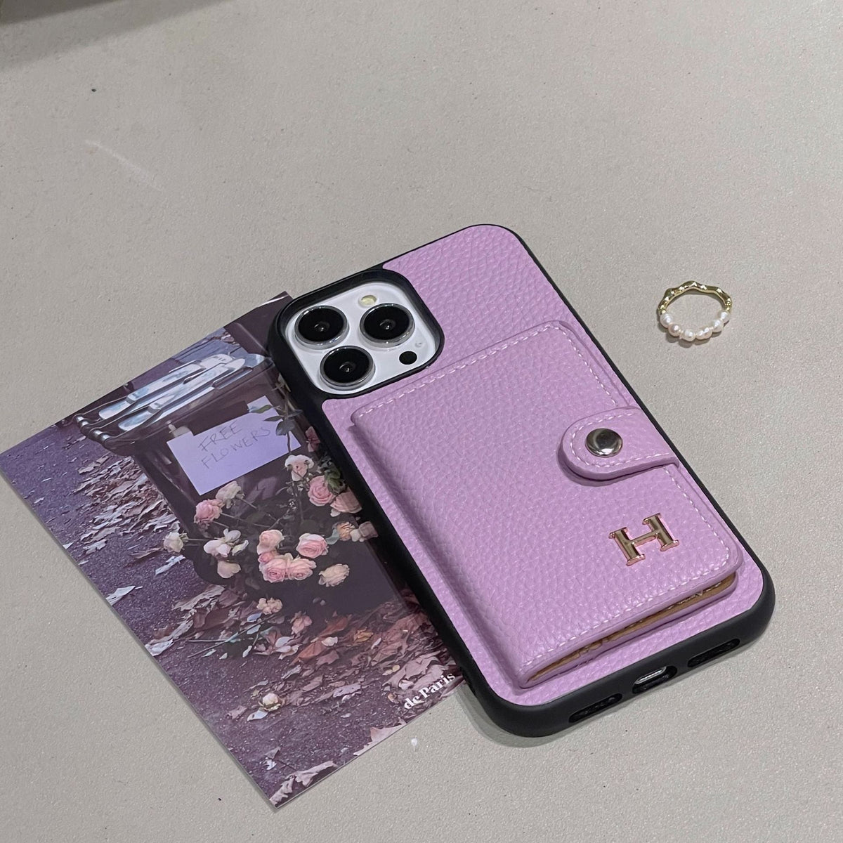 Capa para iPhone com porta-cartões de couro H