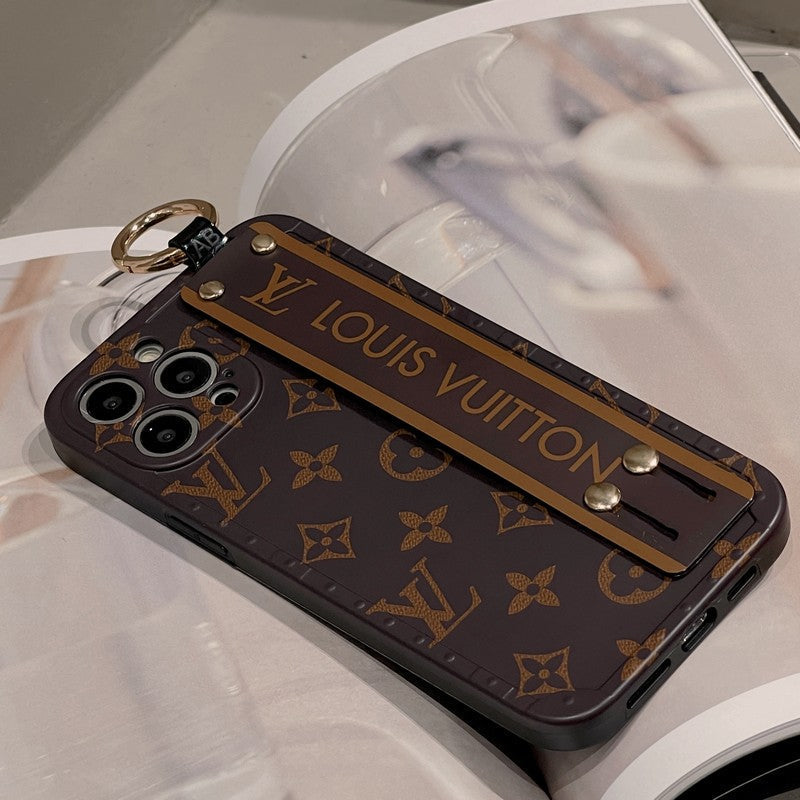 Luxusní hnědé pouzdro na iPhone s náramkem