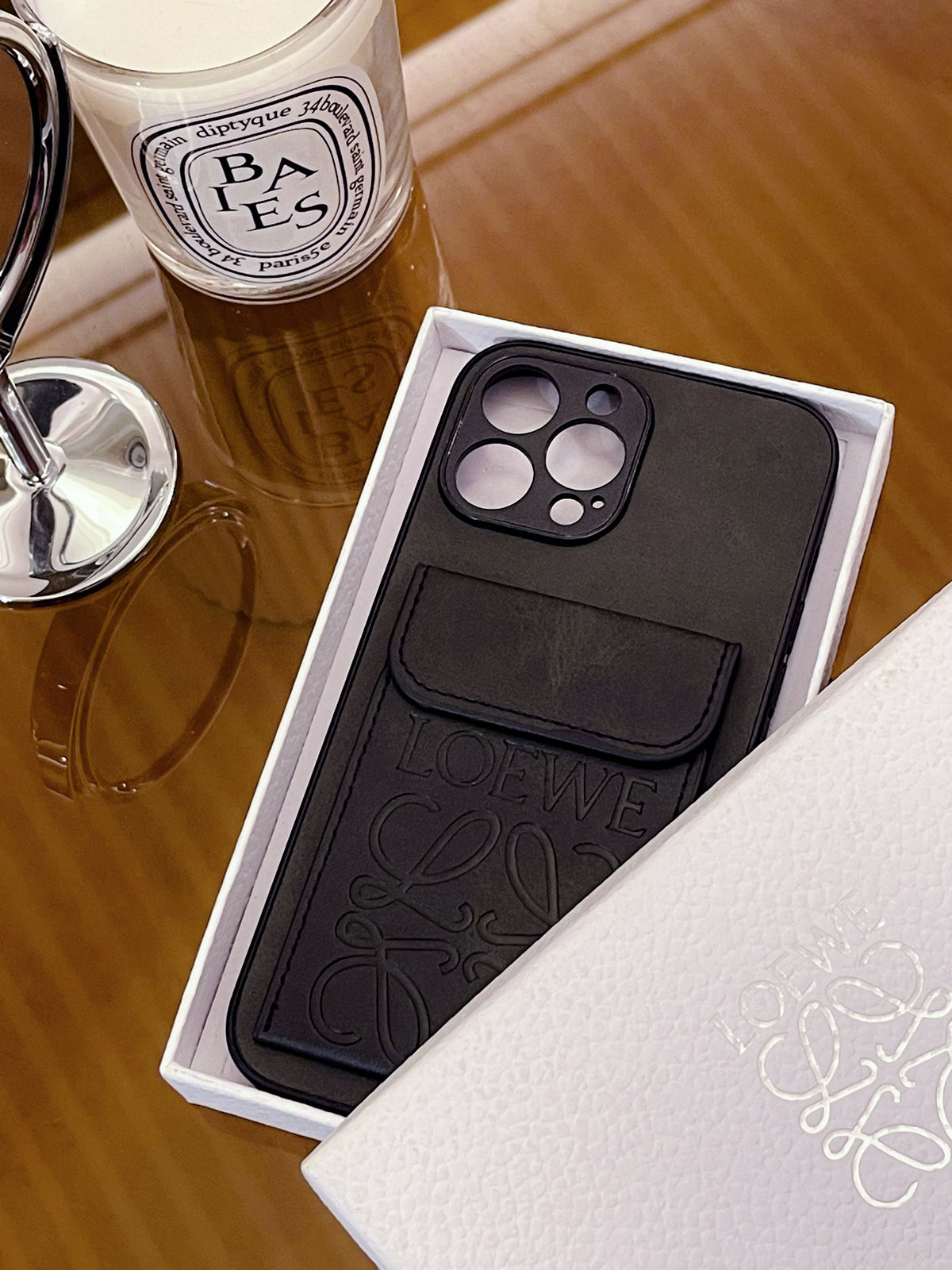 Étui de luxe pour iPhone avec porte-cartes Noir-LZP241448