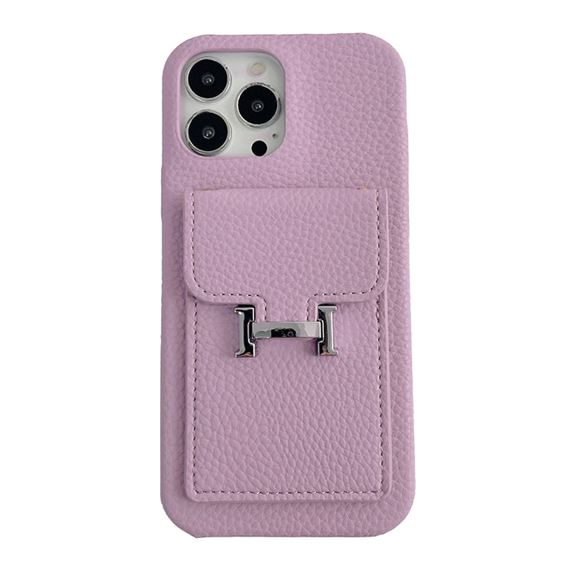 Capa de couro para iPhone com suporte para cartão H