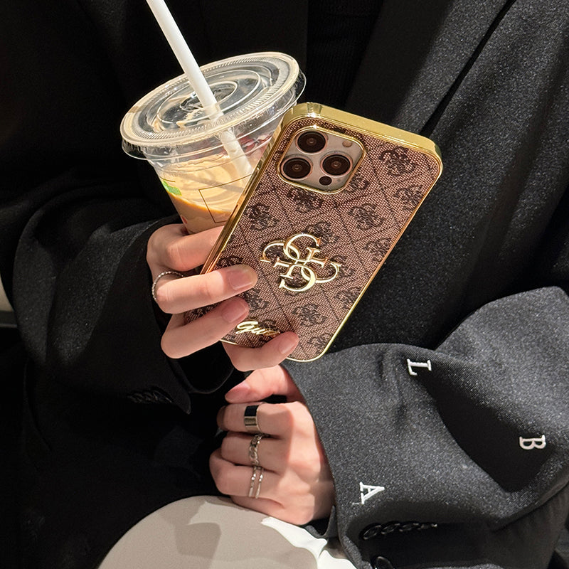 Gue iPhone-Hülle aus Leder mit goldenem Logo