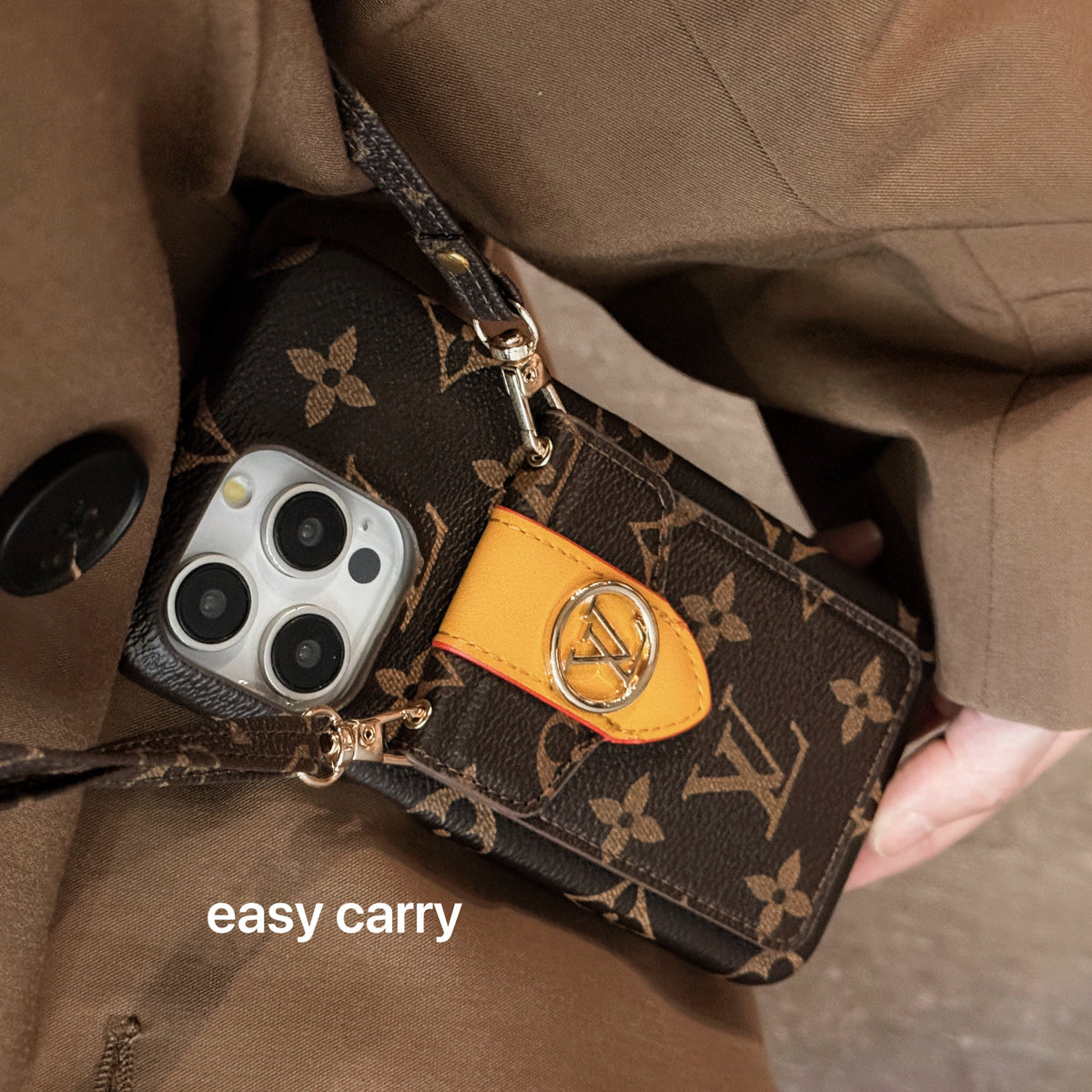Funda de lujo para iPhone con cadena y tarjetero
