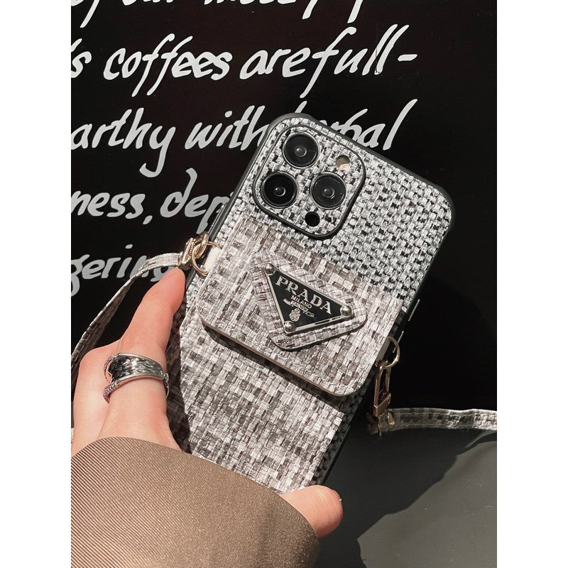 Luxusní Weave Card Bag Crossbody pouzdro na iPhone