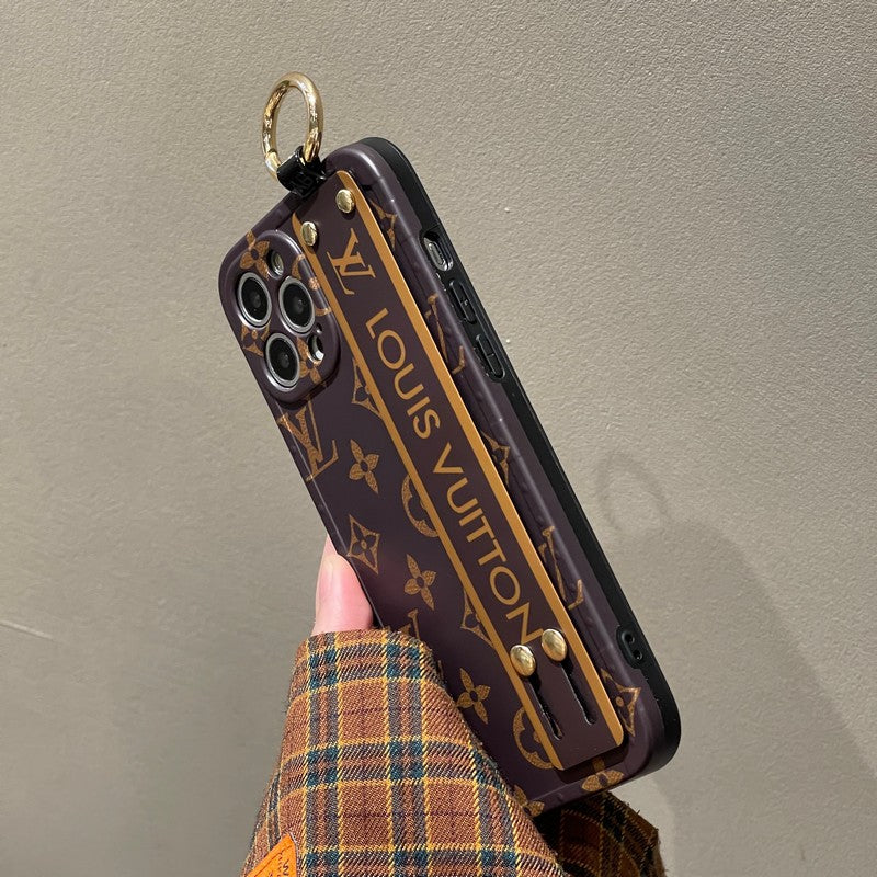 Luxusní hnědé pouzdro na iPhone s náramkem