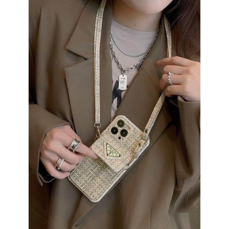 Luxusní Weave Card Bag Crossbody pouzdro na iPhone
