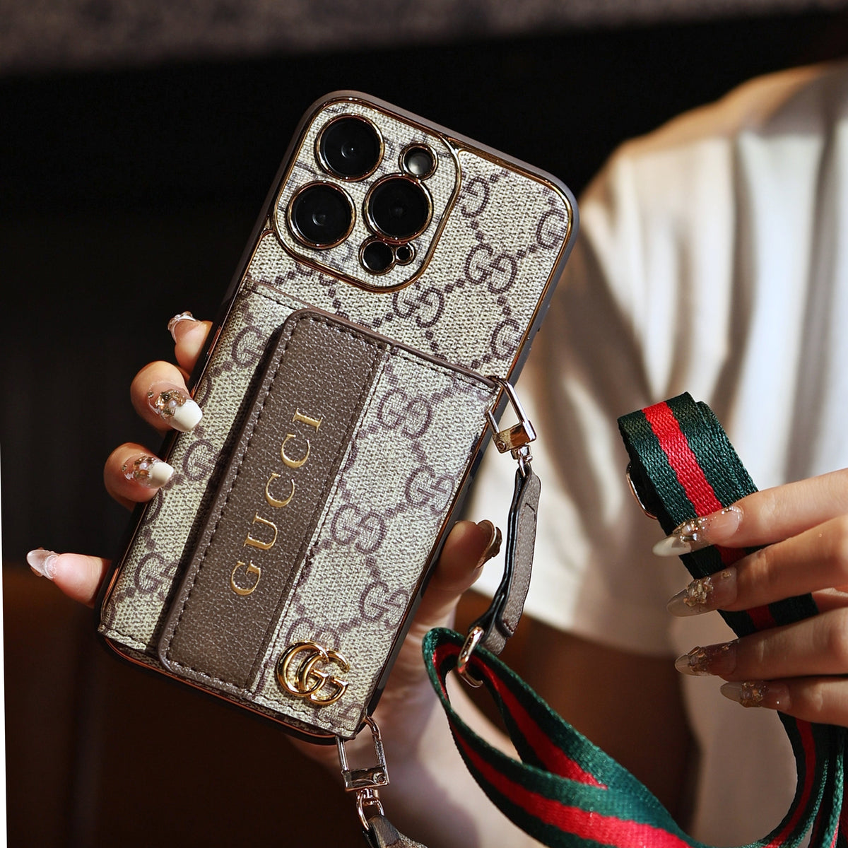 Luxury Advanced Leather iPhone Case with Card Holder & Strap