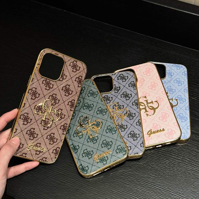 Gue iPhone-Hülle aus Leder mit goldenem Logo