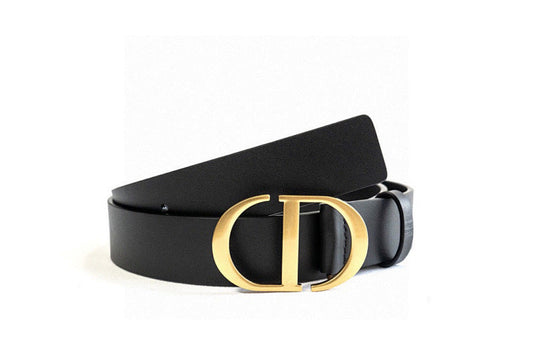 CD Black Calfskin Belt with Gold Buckle